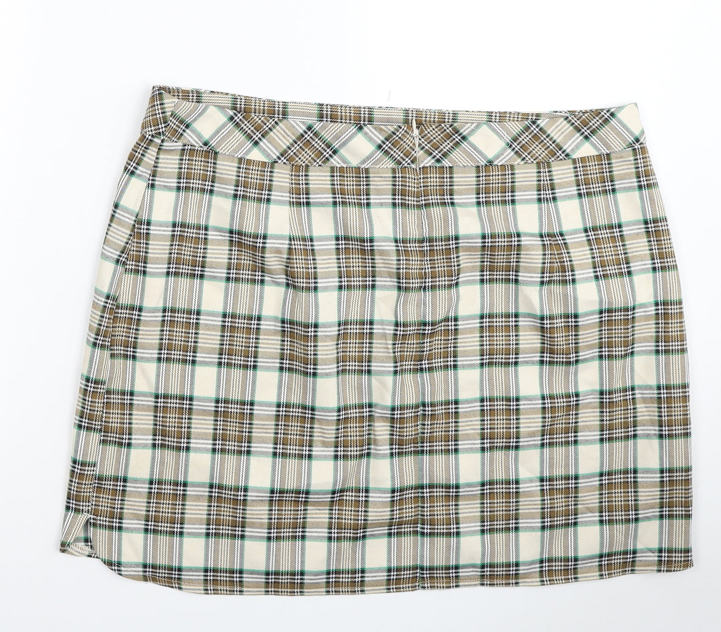 Primark Womens Beige Plaid Polyester Mini Skirt Size 18 Zip