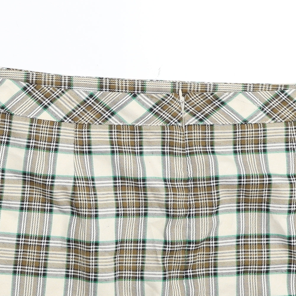 Primark Womens Beige Plaid Polyester Mini Skirt Size 18 Zip