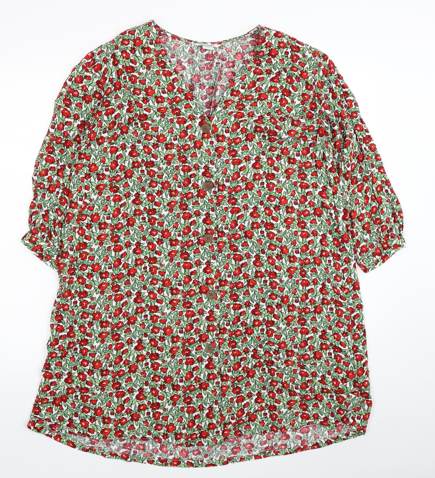 Monki Womens Multicoloured Floral Viscose T-Shirt Dress Size XS V-Neck Button