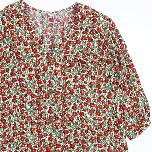 Monki Womens Multicoloured Floral Viscose T-Shirt Dress Size XS V-Neck Button