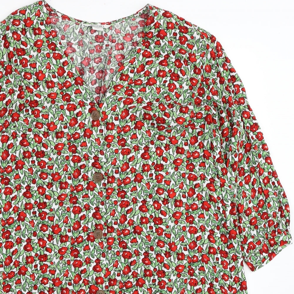 Monki Womens Multicoloured Floral Viscose T-Shirt Dress Size XS V-Neck Button