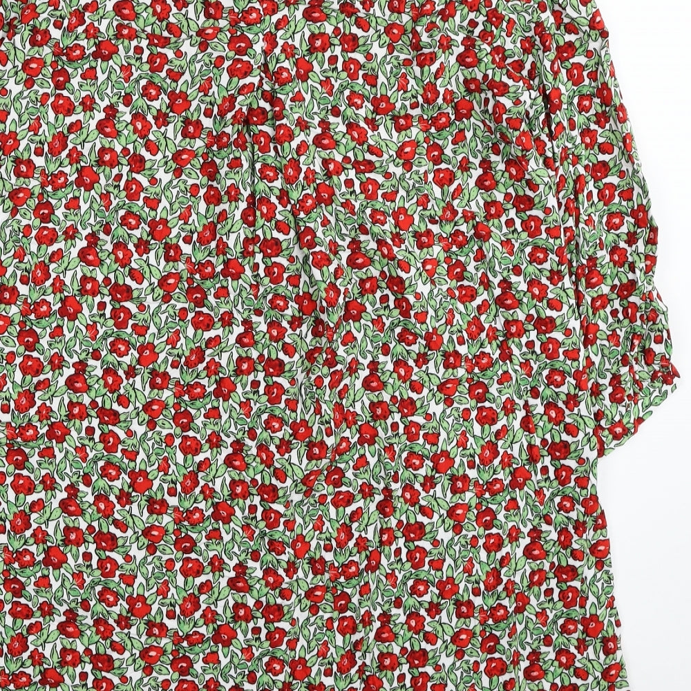 Monki Womens Multicoloured Floral Viscose T-Shirt Dress Size XS V-Neck Button