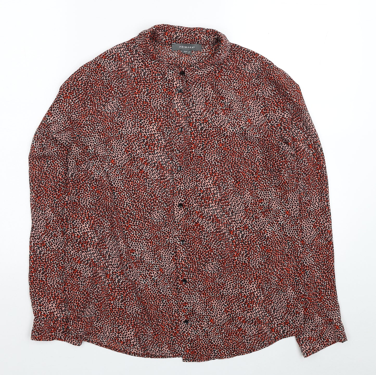 Primark Womens Red Animal Print Polyester Basic Button-Up Size 8 Collared