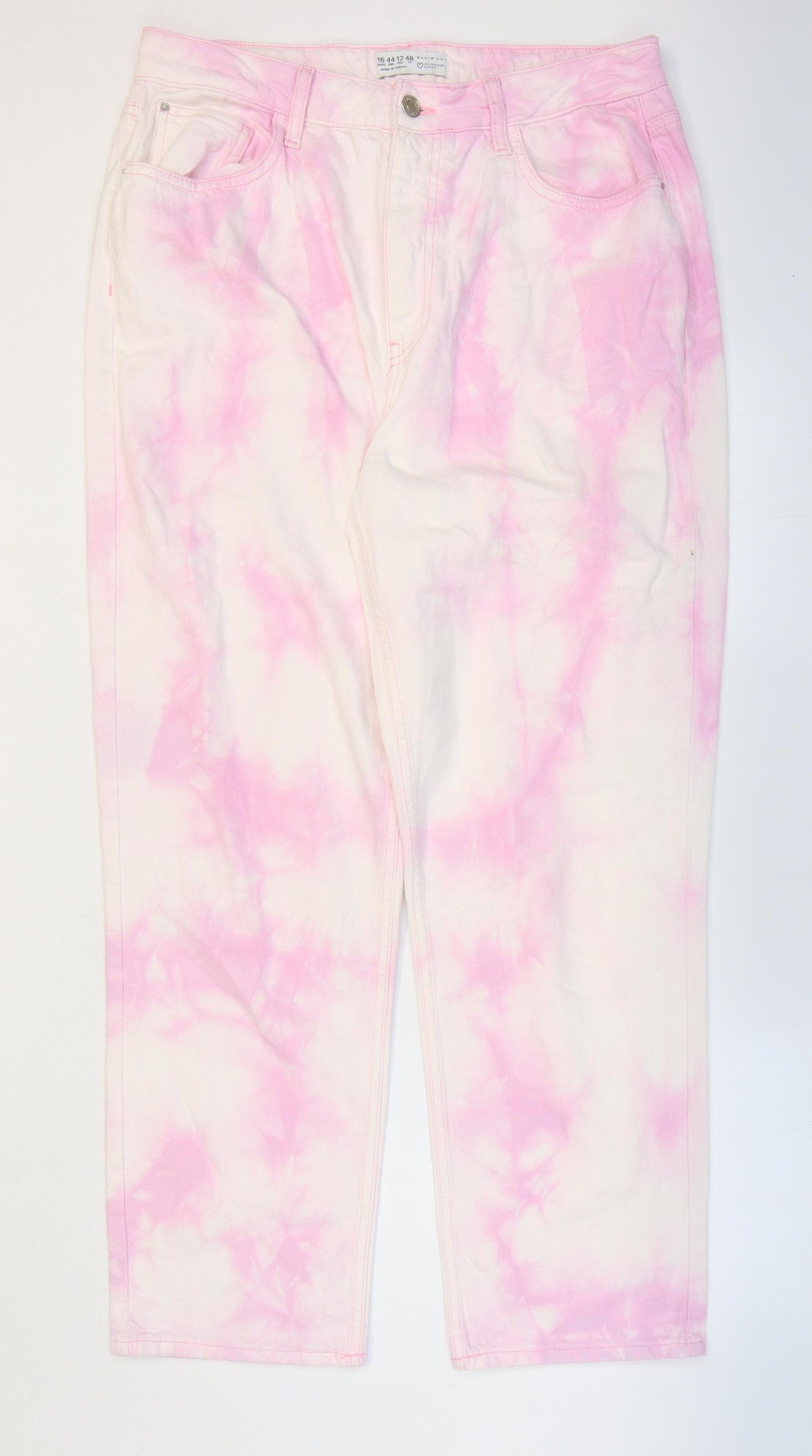 Primark Womens Pink Cotton Wide-Leg Jeans Size 16 L30 in Regular Zip
