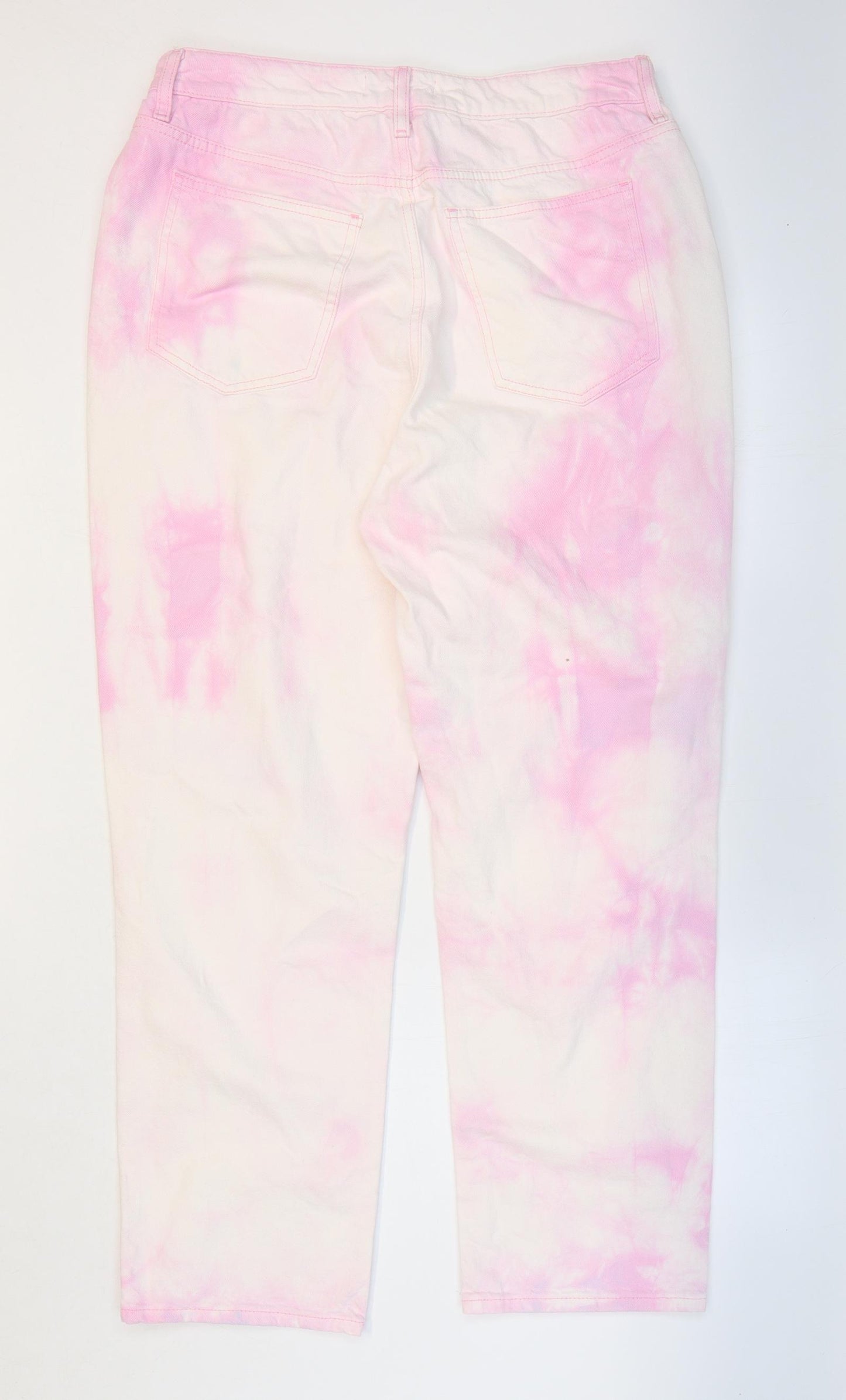 Primark Womens Pink Cotton Wide-Leg Jeans Size 16 L30 in Regular Zip