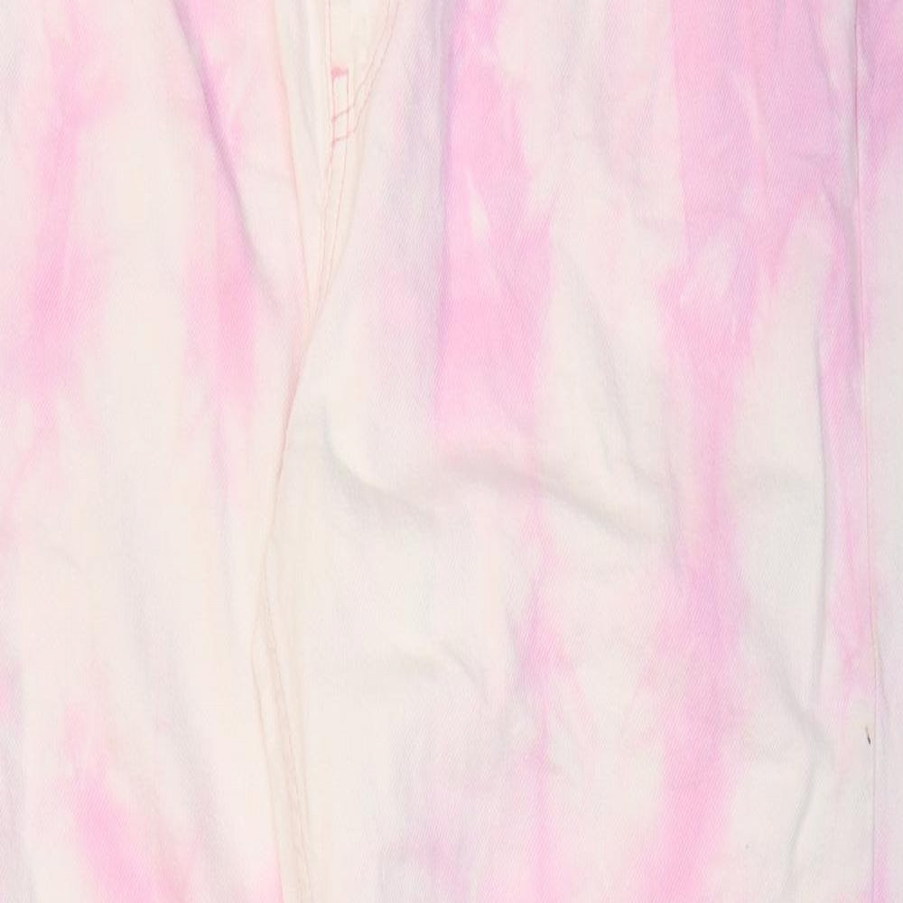 Primark Womens Pink Cotton Wide-Leg Jeans Size 16 L30 in Regular Zip