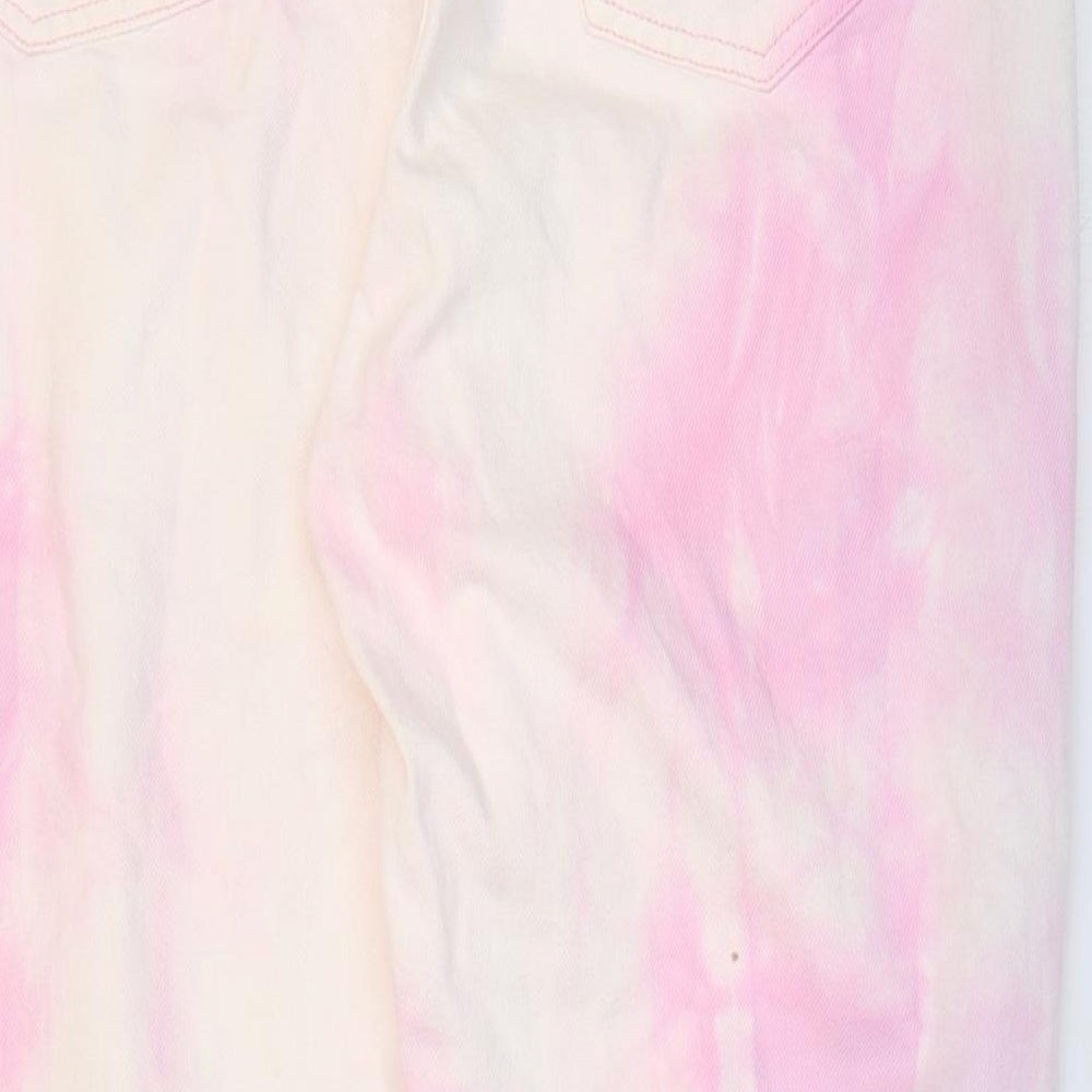 Primark Womens Pink Cotton Wide-Leg Jeans Size 16 L30 in Regular Zip