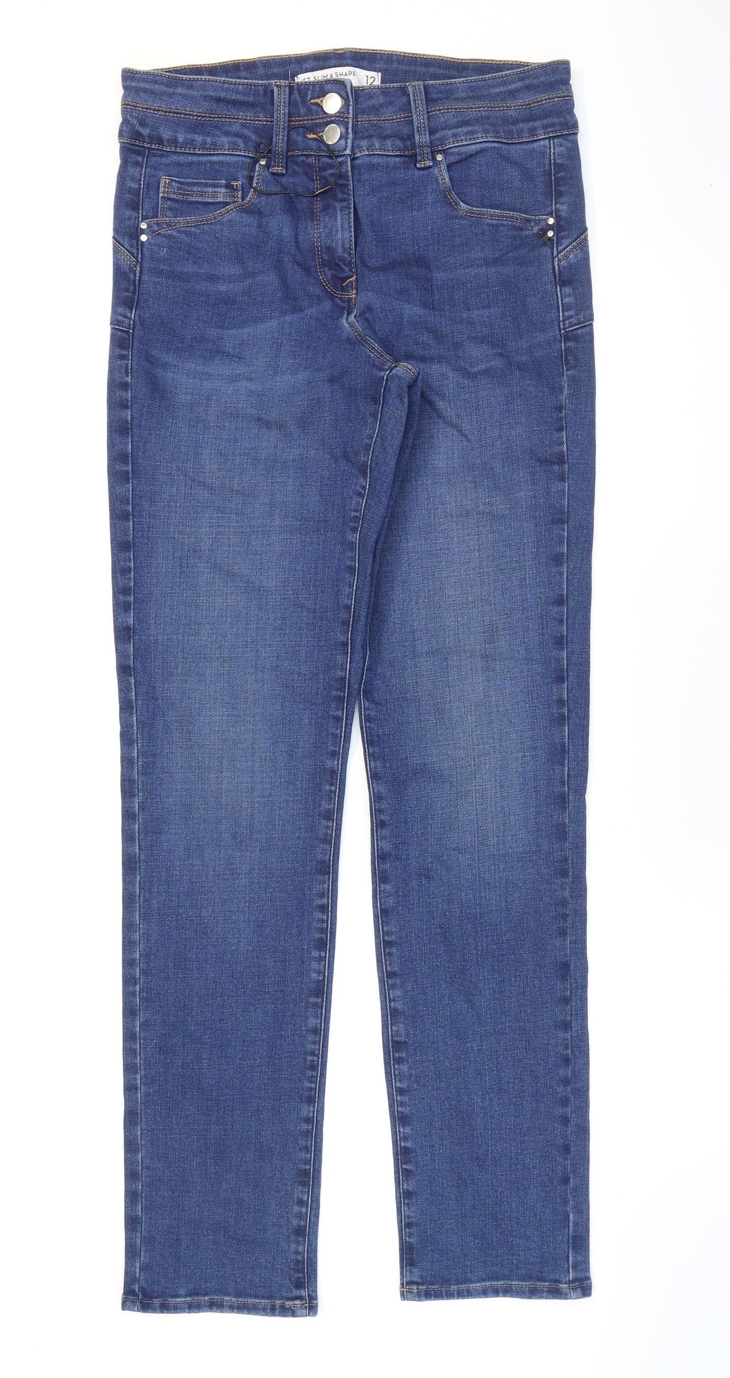 NEXT Womens Blue Cotton Straight Jeans Size 14 L32 in Regular Zip
