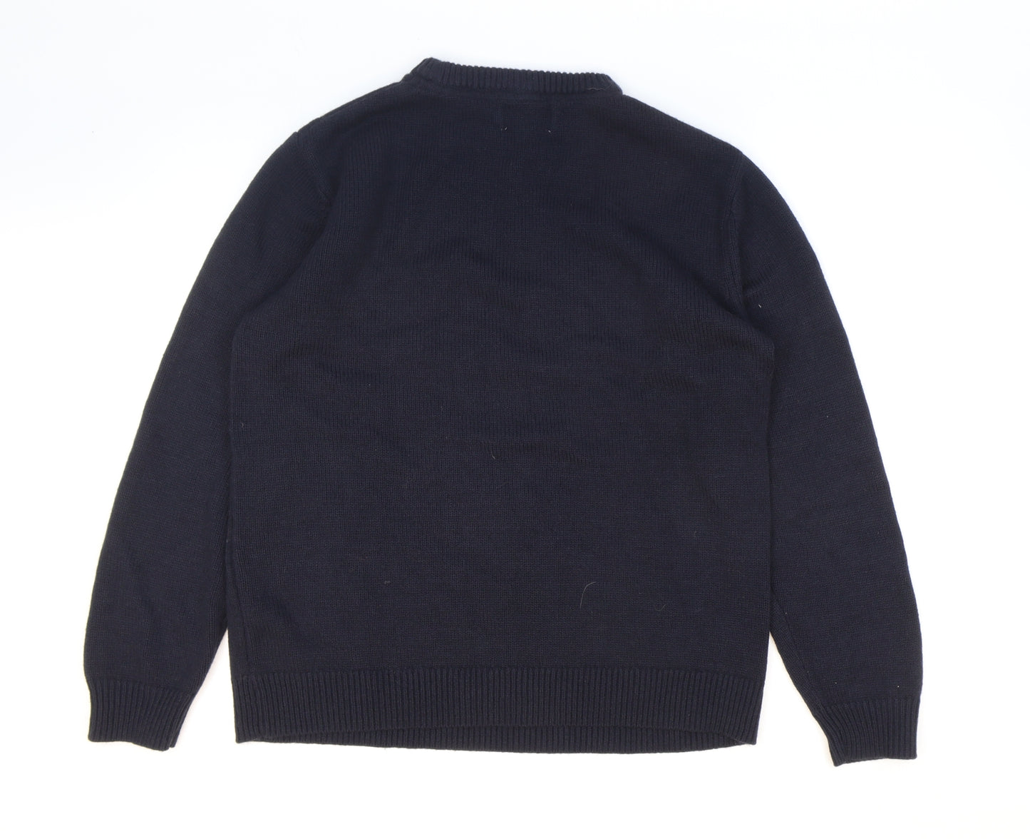 TU Mens Blue Round Neck Acrylic Pullover Jumper Size M - Christmas Snowmen