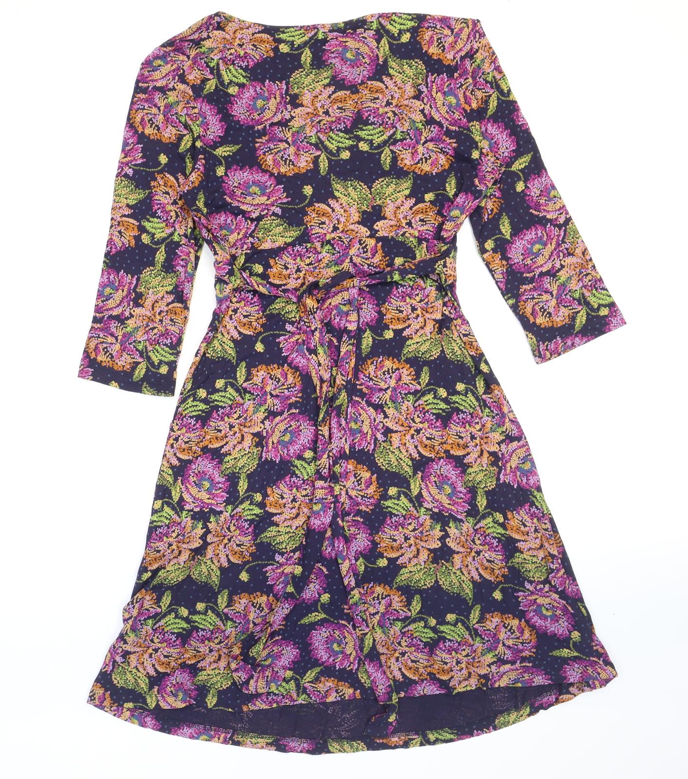 Fat Face Womens Multicoloured Floral Viscose Wrap Dress Size 12 V-Neck Pullover