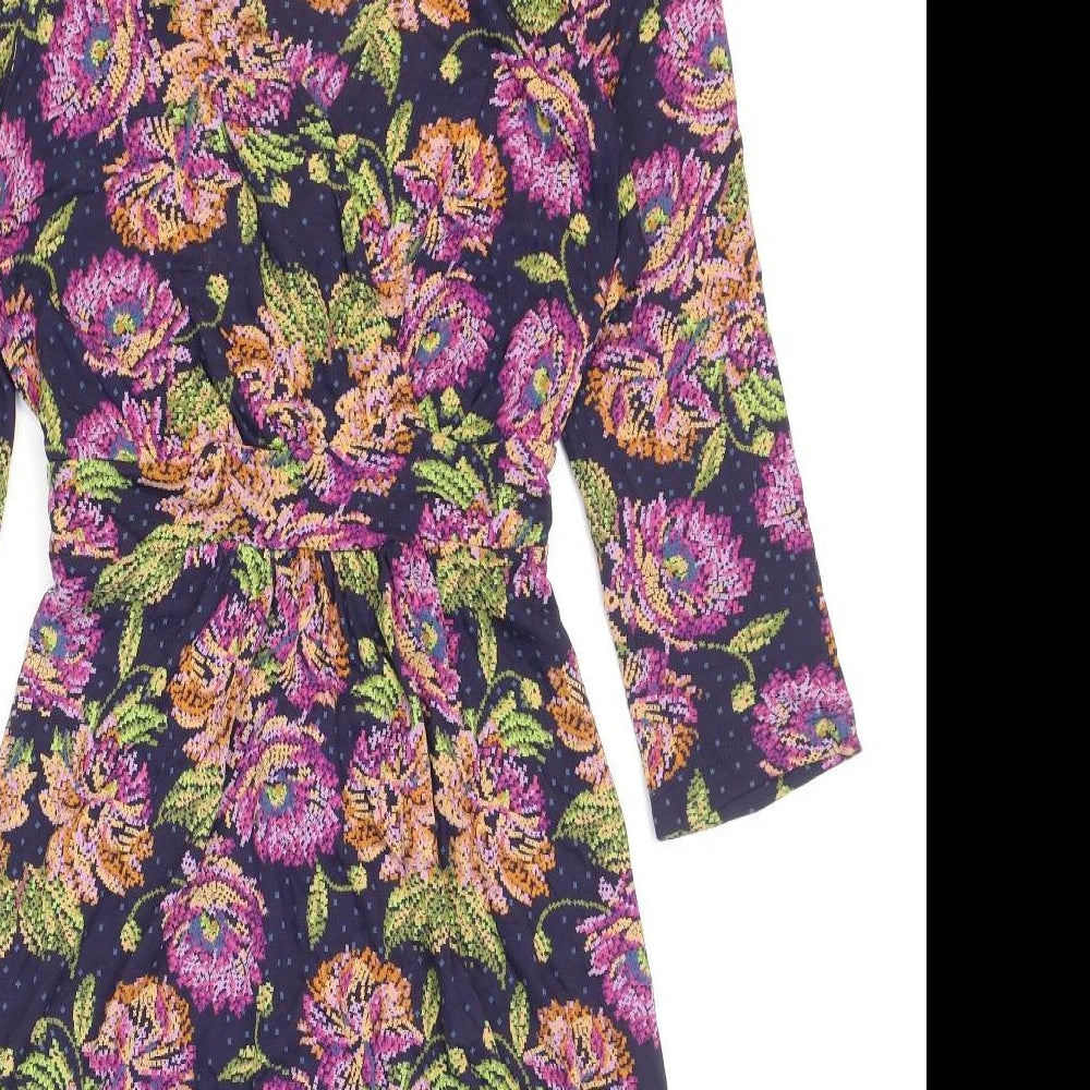Fat Face Womens Multicoloured Floral Viscose Wrap Dress Size 12 V-Neck Pullover