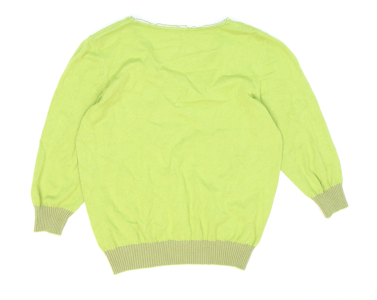 Marks and Spencer Womens Green V-Neck Viscose Pullover Jumper Size 14