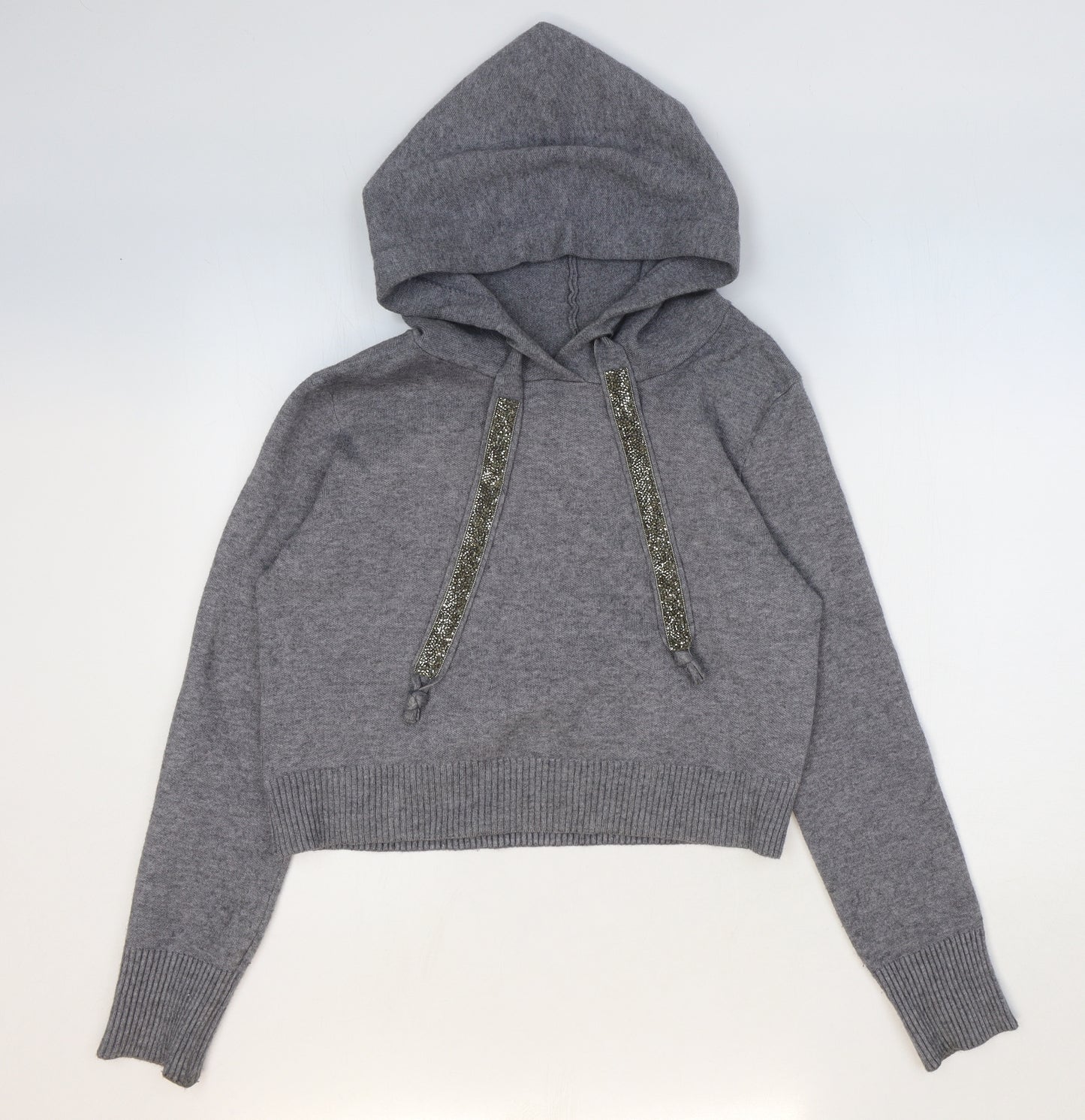 Zara Womens Grey Round Neck Viscose Pullover Jumper Size M