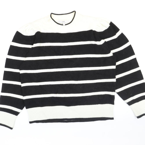 NEXT Womens Black Round Neck Striped Acrylic Pullover Jumper Size L