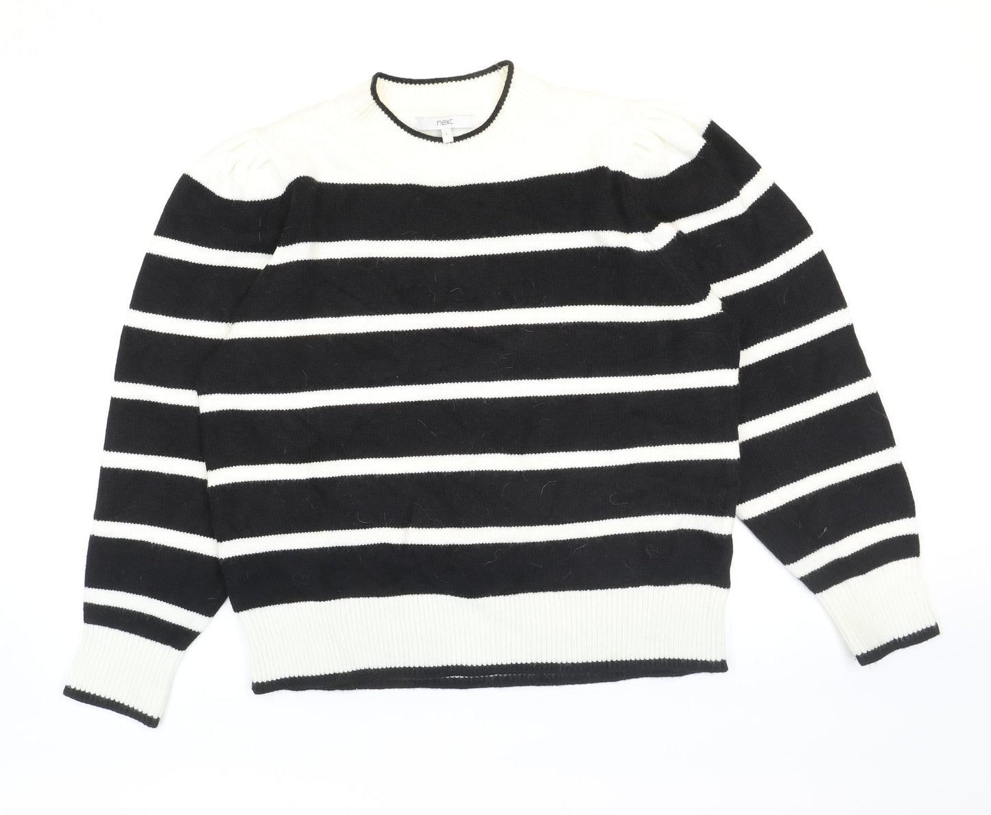 NEXT Womens Black Round Neck Striped Acrylic Pullover Jumper Size L