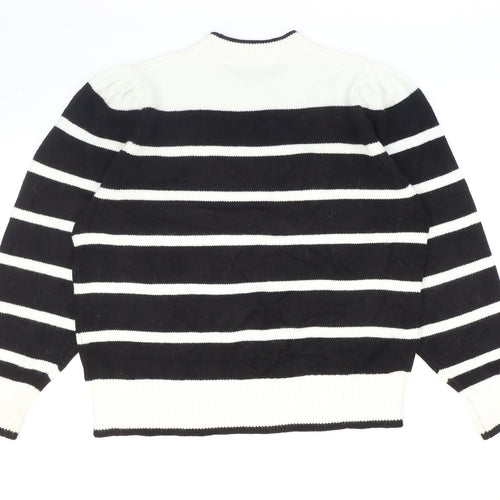 NEXT Womens Black Round Neck Striped Acrylic Pullover Jumper Size L