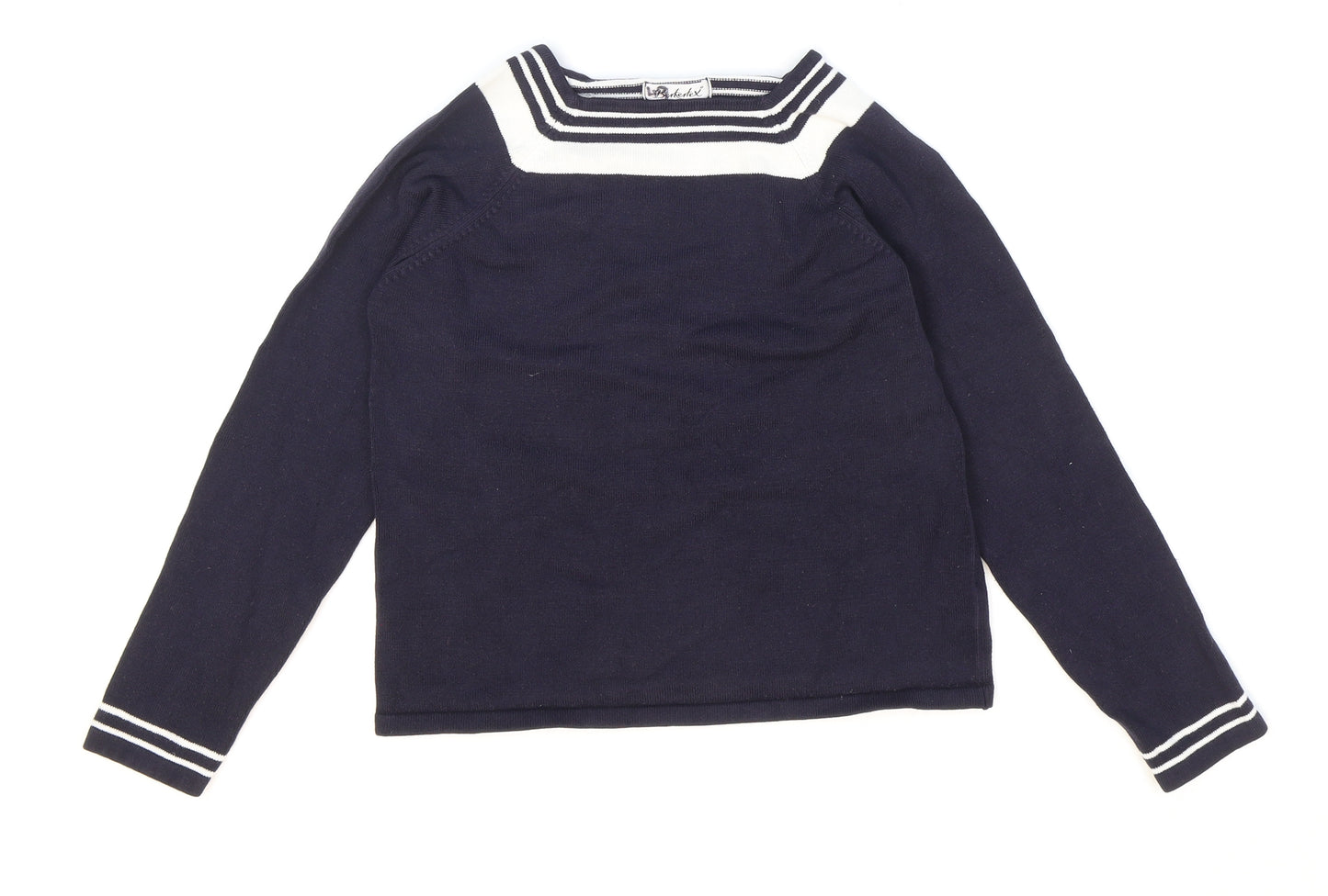 Berkertex Womens Black Square Neck Striped Acrylic Pullover Jumper Size 10