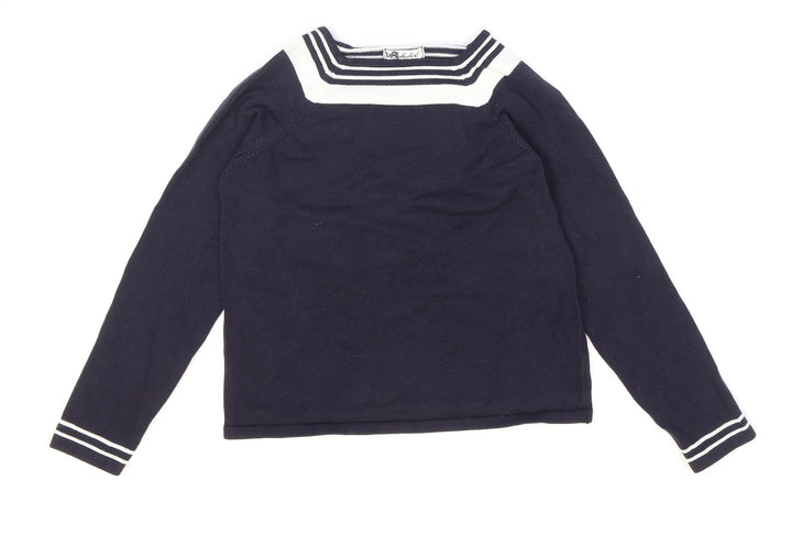 Berkertex Womens Black Square Neck Striped Acrylic Pullover Jumper Size 10