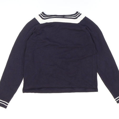Berkertex Womens Black Square Neck Striped Acrylic Pullover Jumper Size 10