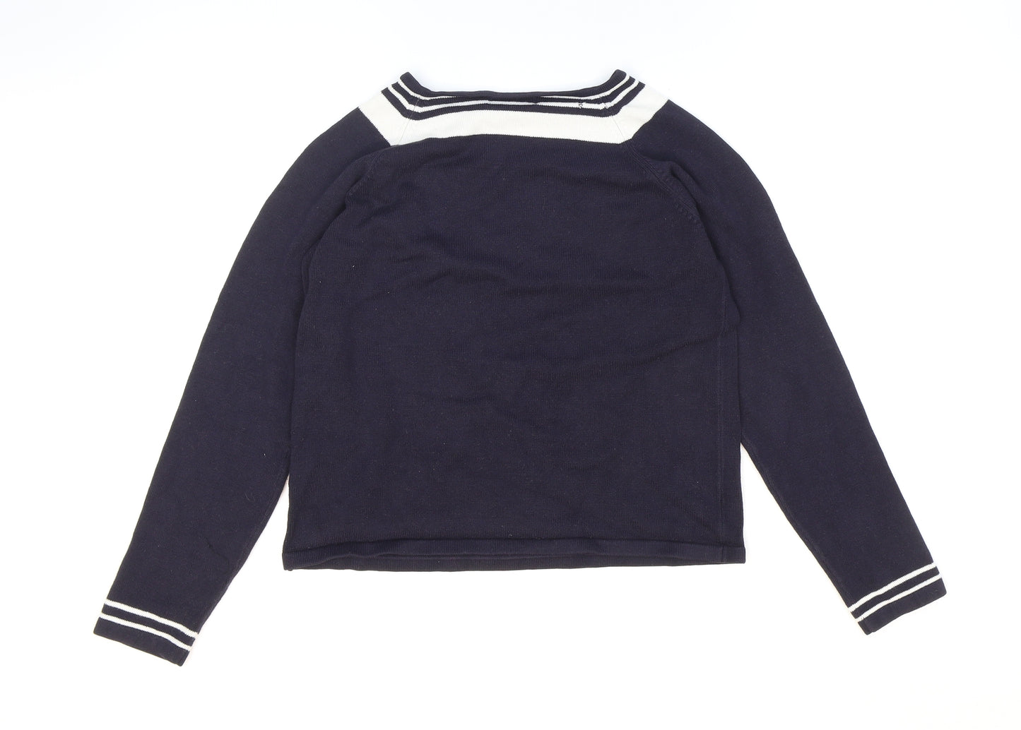 Berkertex Womens Black Square Neck Striped Acrylic Pullover Jumper Size 10