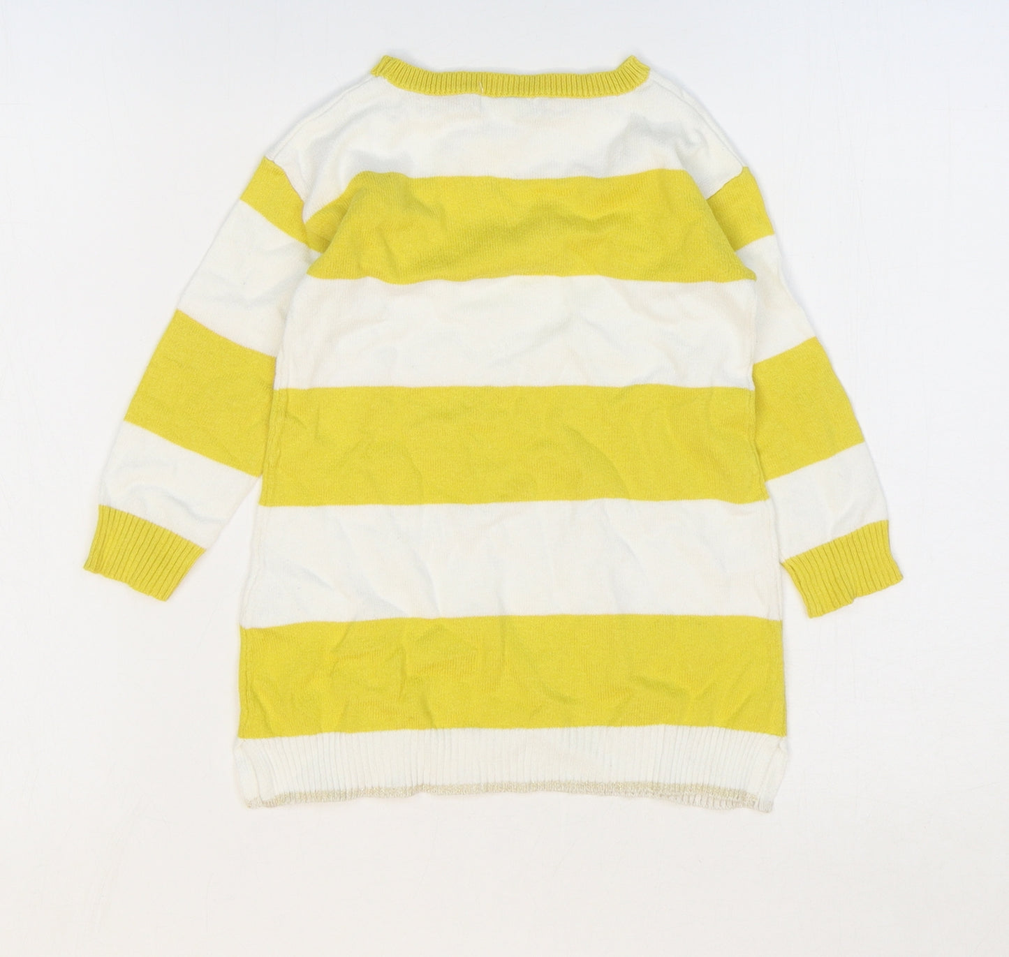 Vertbaudet Girls Yellow Striped Cotton Jumper Dress Size 3 Years Round Neck Pullover - Hearts