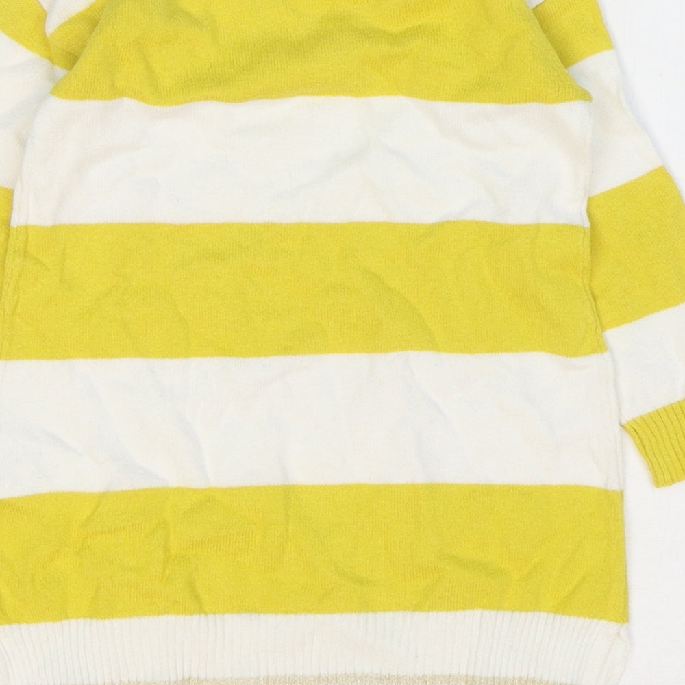 Vertbaudet Girls Yellow Striped Cotton Jumper Dress Size 3 Years Round Neck Pullover - Hearts