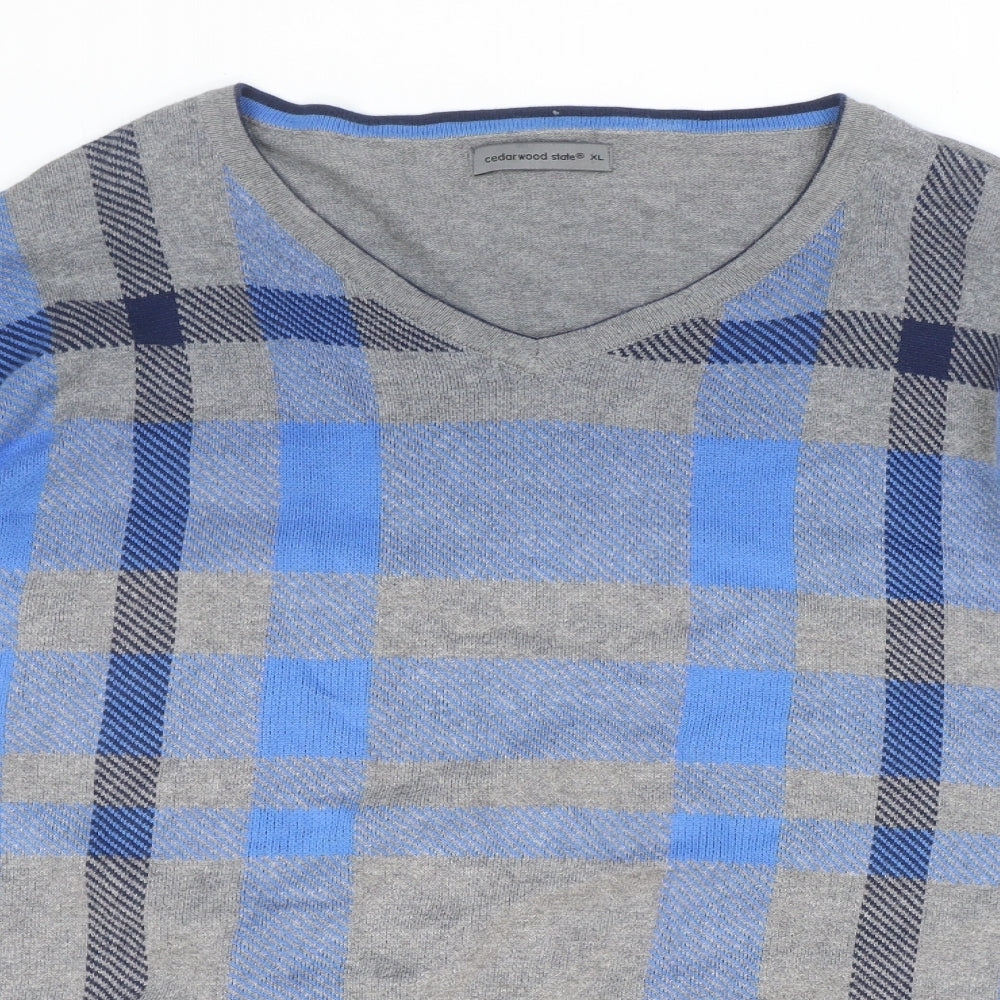 Primark Womens Grey Round Neck Plaid Cotton Pullover Jumper Size XL