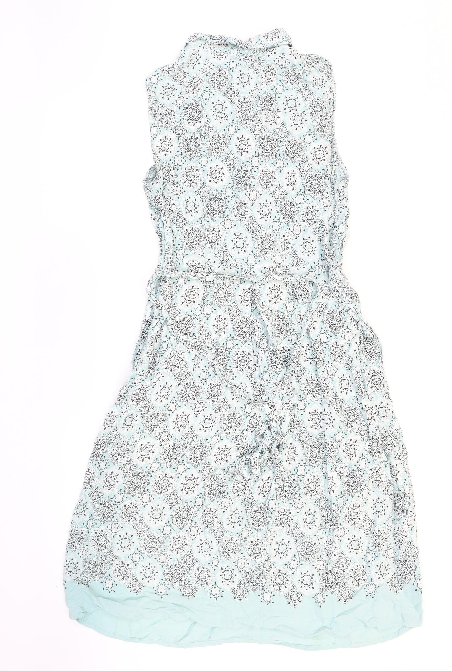 RJR.John Rocha Womens Blue Geometric Viscose Shirt Dress Size 12 Collared Zip