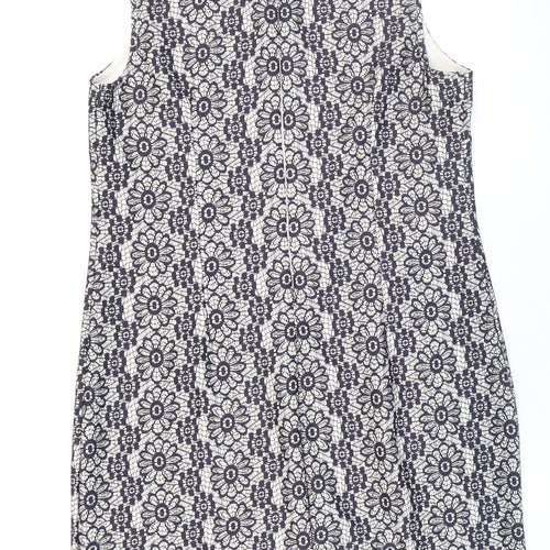 TU Womens Blue Floral Polyester Shift Size 14 Round Neck Zip