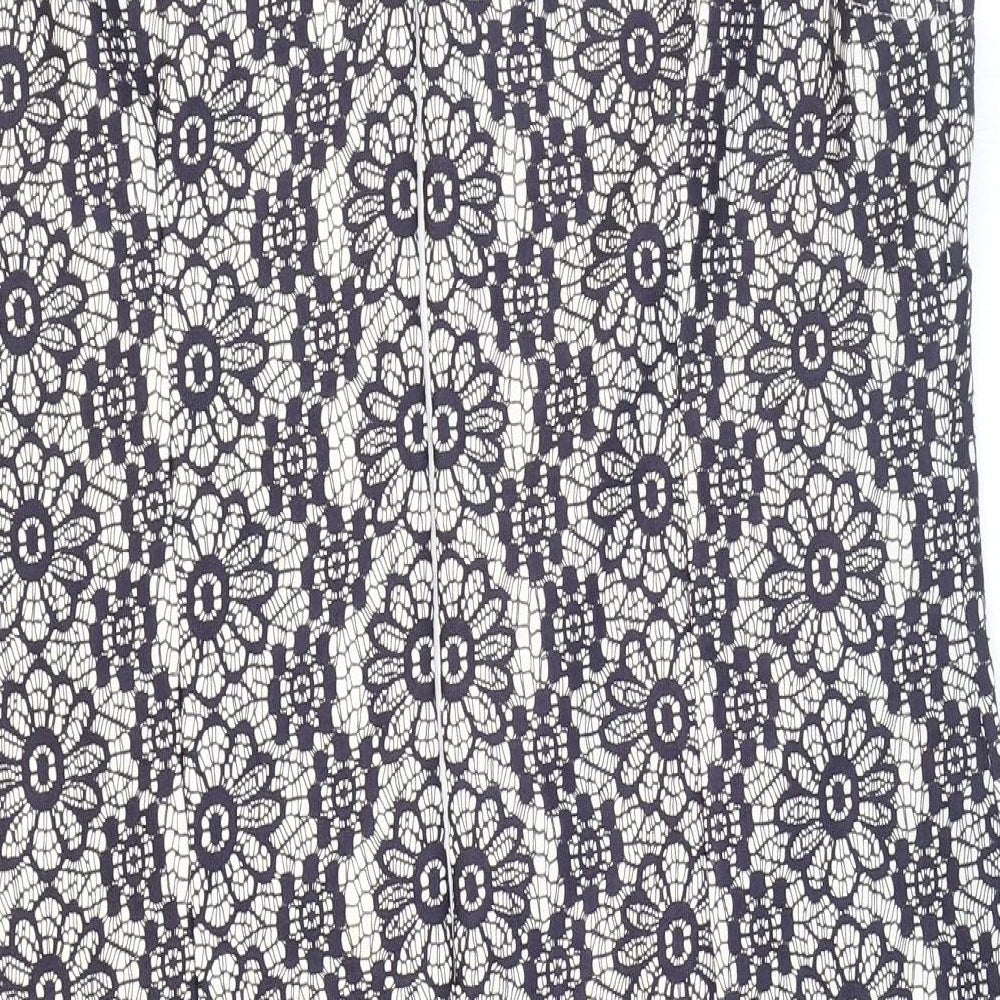 TU Womens Blue Floral Polyester Shift Size 14 Round Neck Zip