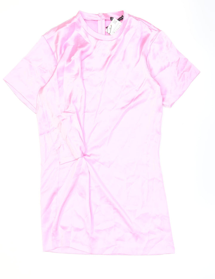 Zara Womens Pink Polyester Shift Size S Round Neck Pullover - Knotted