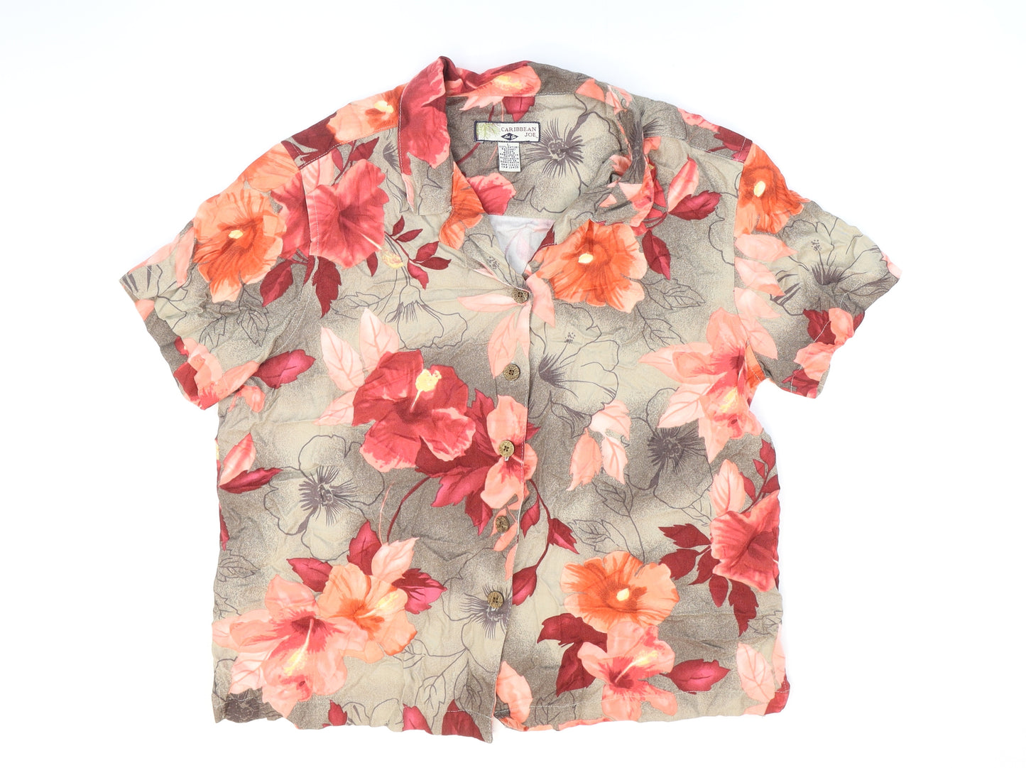 Caribbean Joe Womens Multicoloured Floral Cotton Basic T-Shirt Size L V-Neck