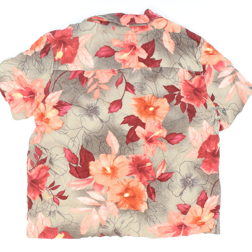 Caribbean Joe Womens Multicoloured Floral Cotton Basic T-Shirt Size L V-Neck
