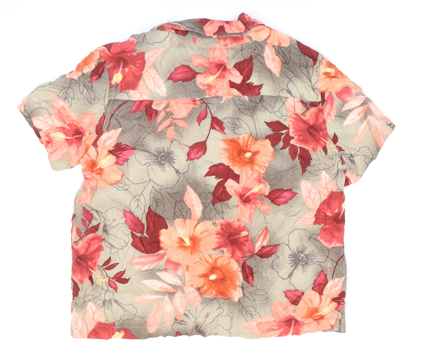 Caribbean Joe Womens Multicoloured Floral Cotton Basic T-Shirt Size L V-Neck