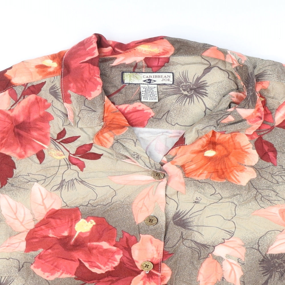 Caribbean Joe Womens Multicoloured Floral Cotton Basic T-Shirt Size L V-Neck