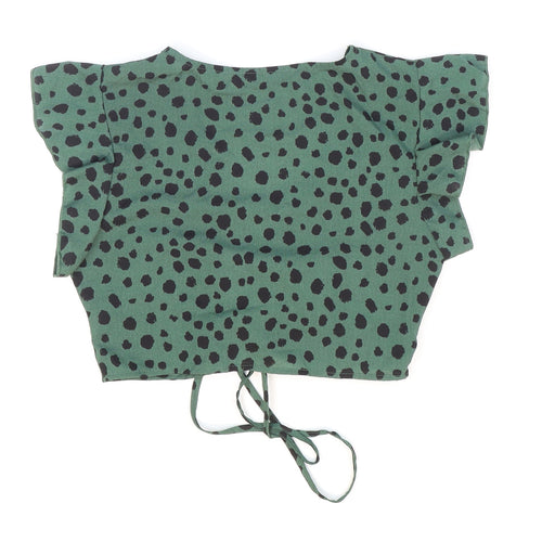 SheIn Womens Green Animal Print Polyester Cropped T-Shirt Size XS V-Neck