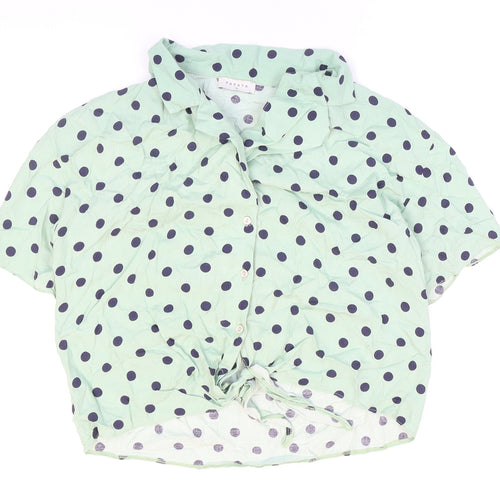 Papaya Womens Green Polka Dot Viscose Cropped Button-Up Size 14 Collared