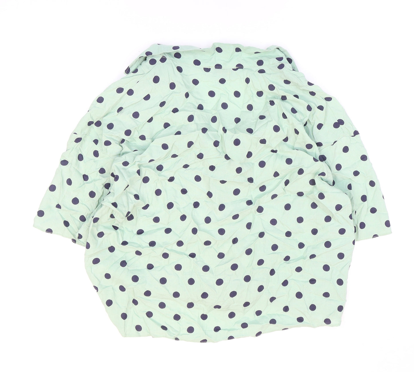 Papaya Womens Green Polka Dot Viscose Cropped Button-Up Size 14 Collared