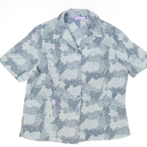 Honor Millburn Womens Blue Floral Polyester Basic Button-Up Size 14 Collared