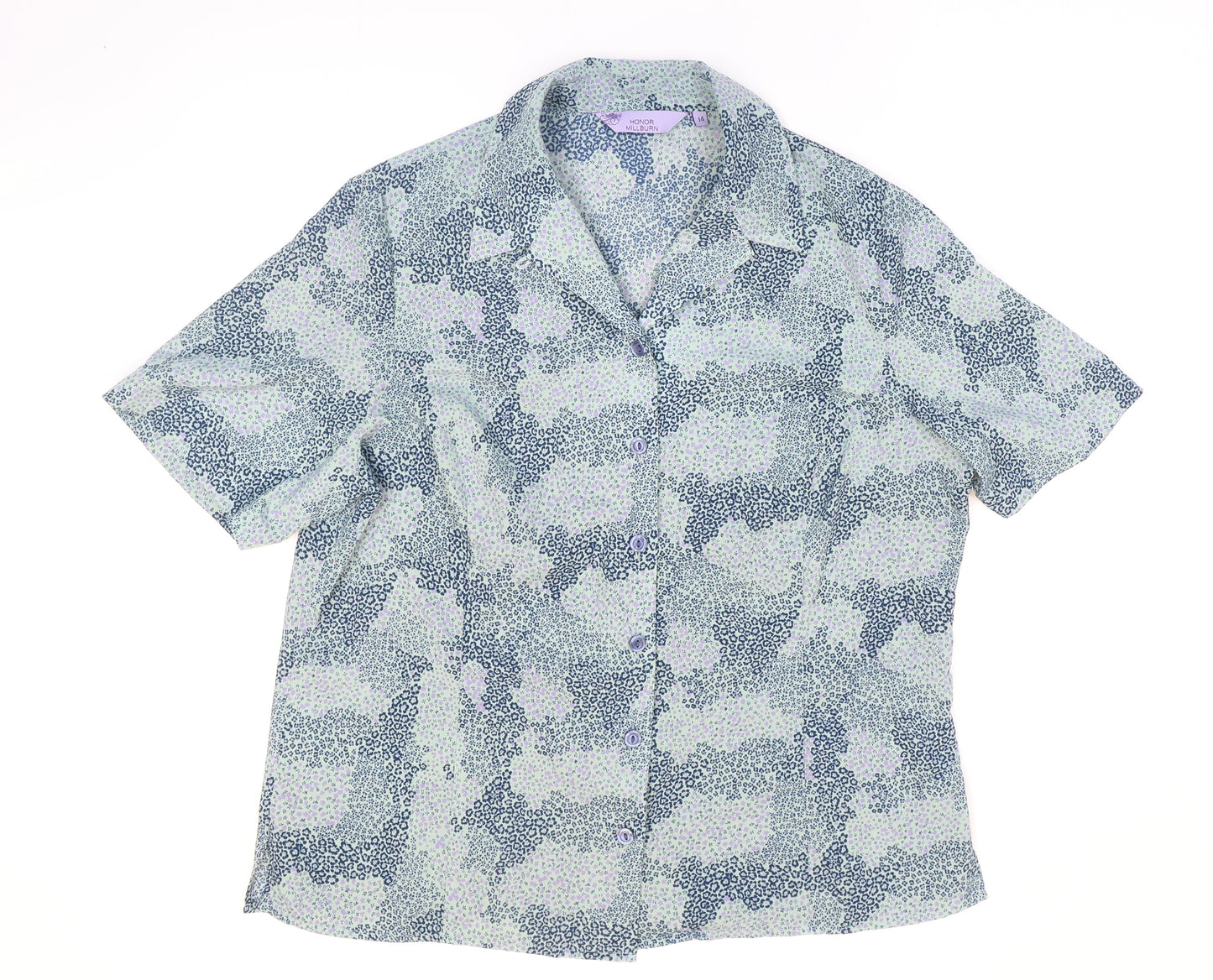 Honor Millburn Womens Blue Floral Polyester Basic Button-Up Size 14 Collared