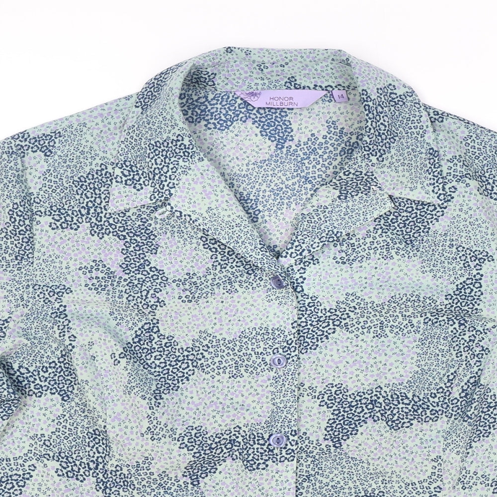 Honor Millburn Womens Blue Floral Polyester Basic Button-Up Size 14 Collared