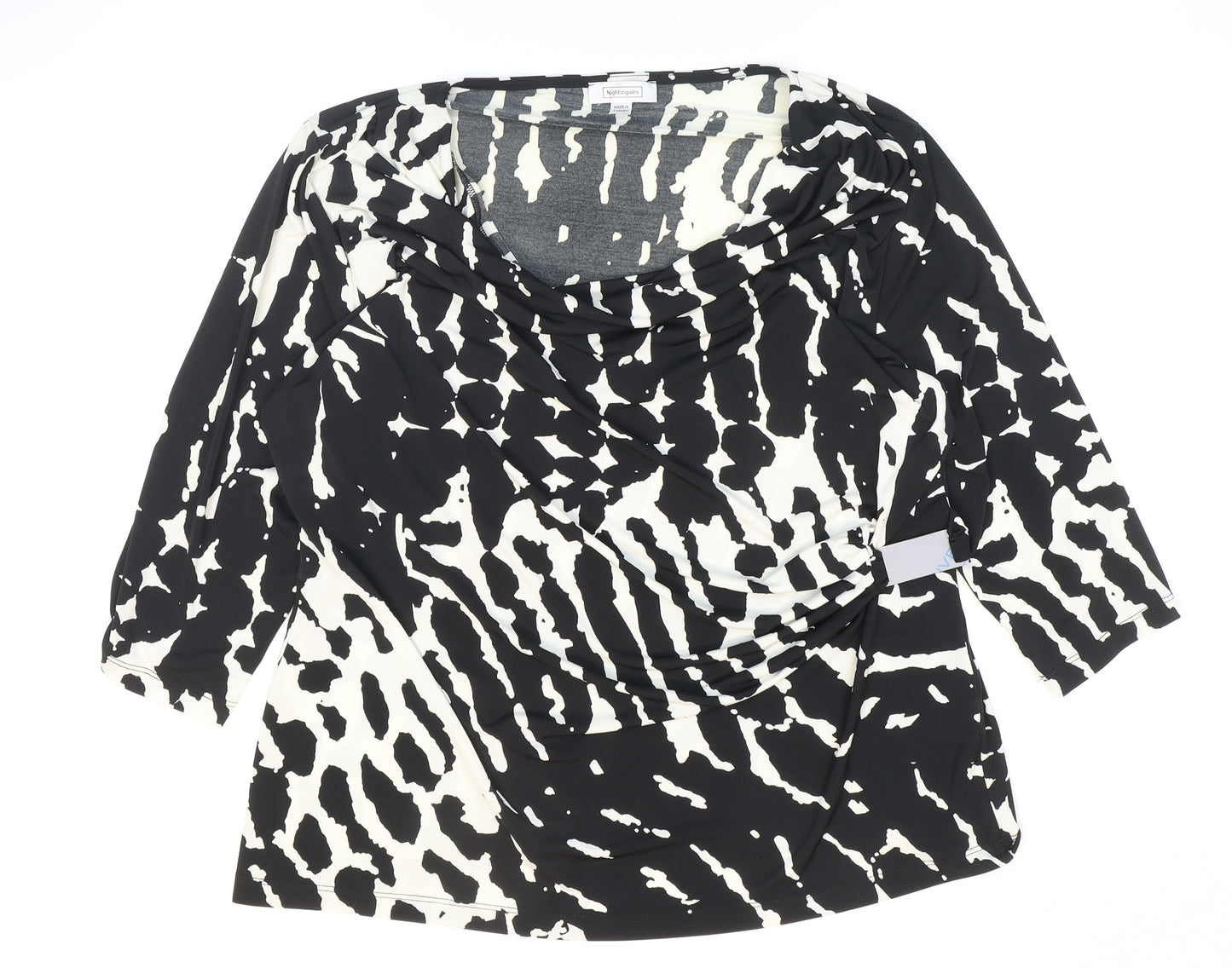 Nightingales Womens Black Animal Print Polyester Basic T-Shirt Size 22 Cowl Neck