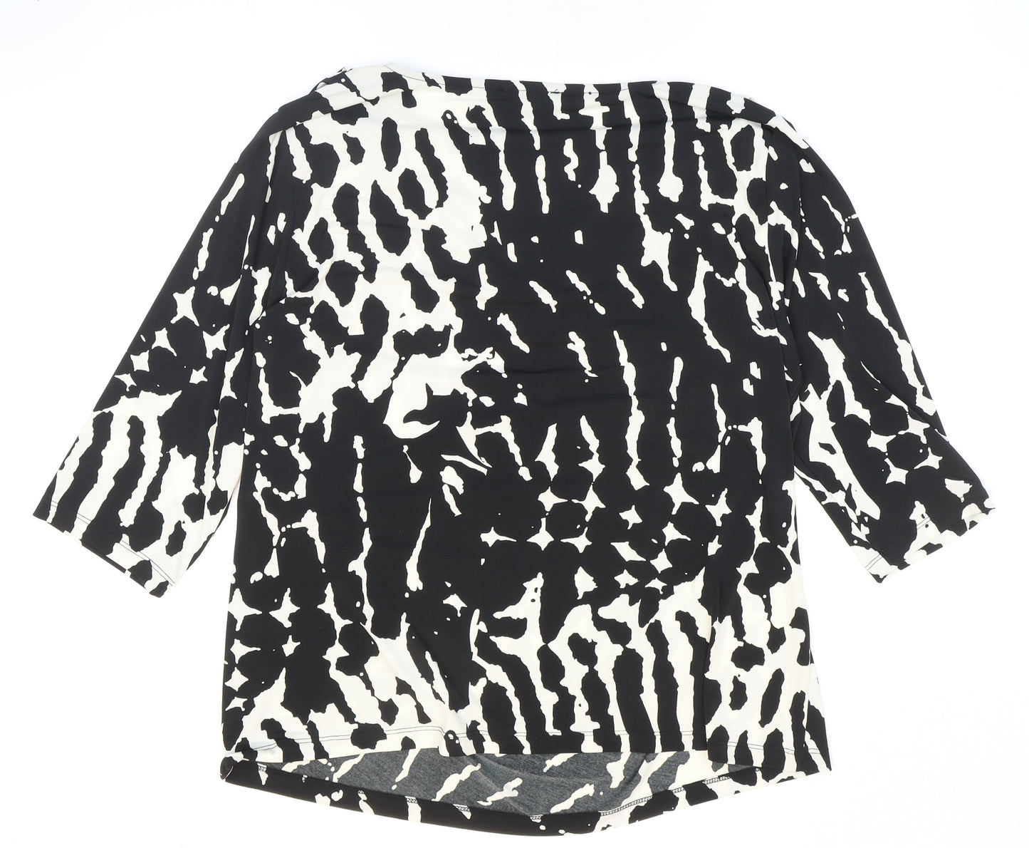 Nightingales Womens Black Animal Print Polyester Basic T-Shirt Size 22 Cowl Neck