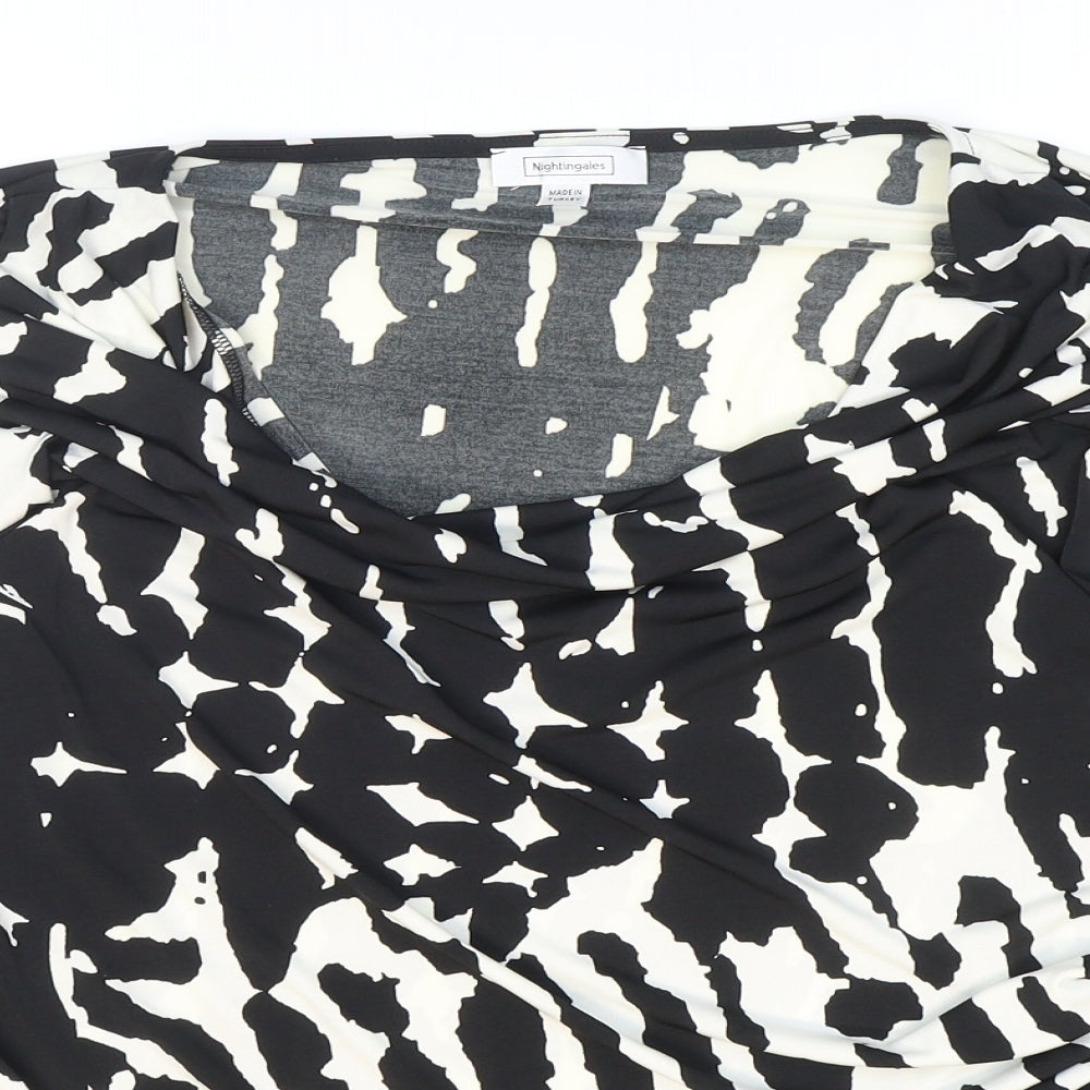 Nightingales Womens Black Animal Print Polyester Basic T-Shirt Size 22 Cowl Neck