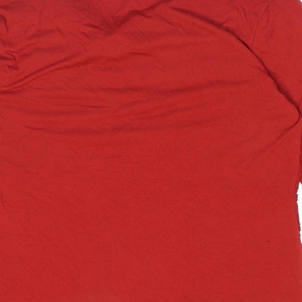 RJR.John Rocha Womens Red Polyester Basic T-Shirt Size 14 V-Neck - Knotted
