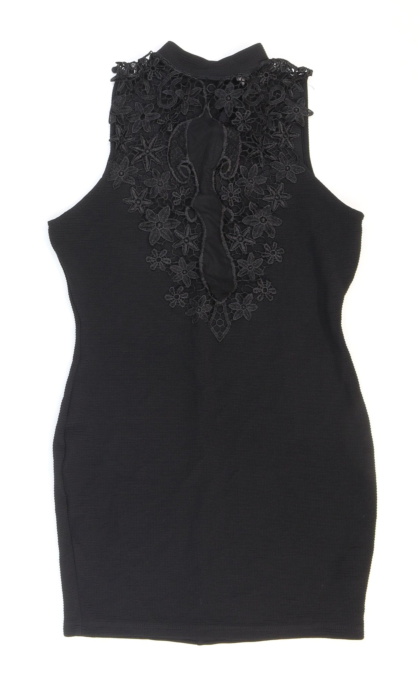 Miss Selfridge Womens Black Polyester Bodycon Size 10 High Neck Button - Lace