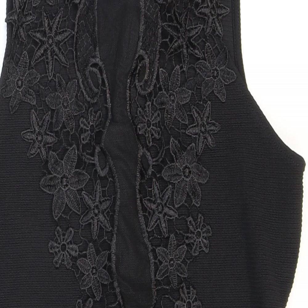 Miss Selfridge Womens Black Polyester Bodycon Size 10 High Neck Button - Lace