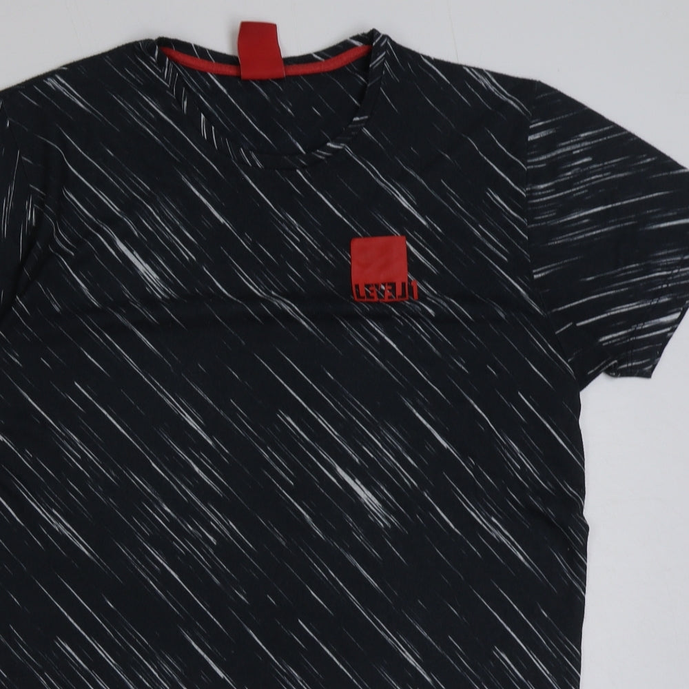 Levi's Mens Grey Geometric Polyester T-Shirt Size L Round Neck