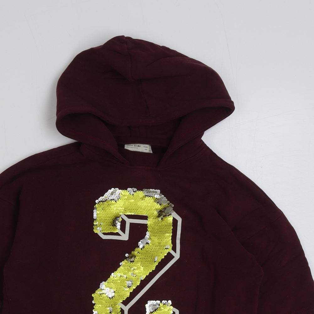 Zara Girls Red Polyester Pullover Hoodie Size 9 Years Pullover