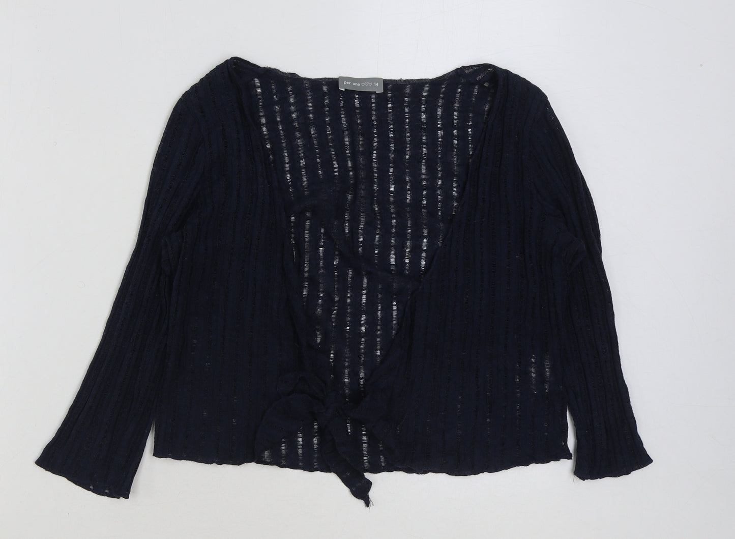 Marks and Spencer Womens Blue V-Neck Polyester Cardigan Jumper Size 14